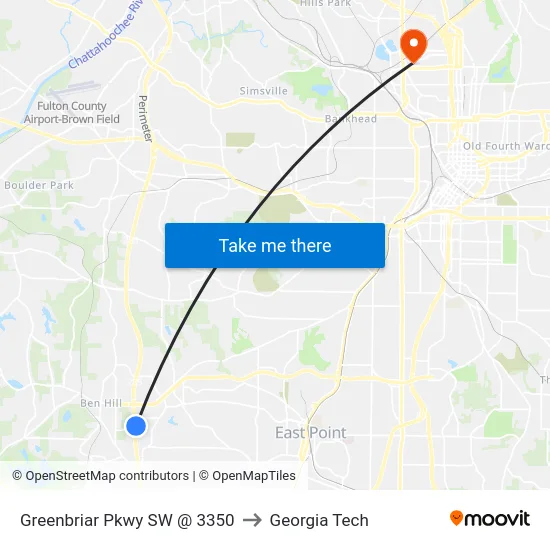 Greenbriar Pkwy SW @ 3350 to Georgia Tech map
