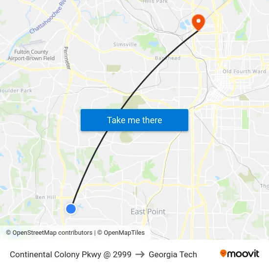 Continental Colony Pkwy @ 2999 to Georgia Tech map