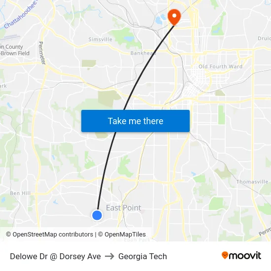 Delowe Dr @ Dorsey Ave to Georgia Tech map