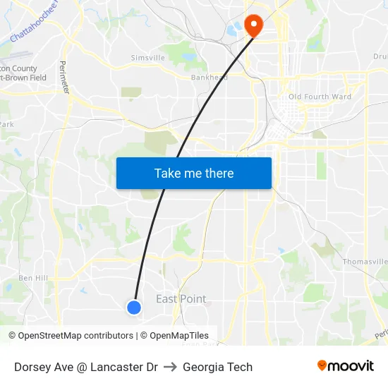 Dorsey Ave @ Lancaster Dr to Georgia Tech map