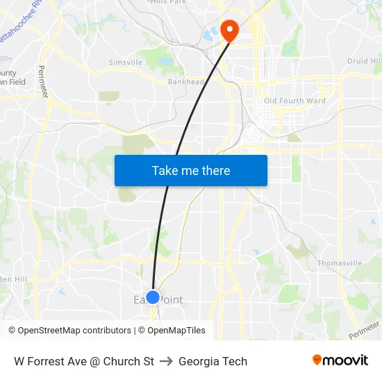 W Forrest Ave @ Church St to Georgia Tech map