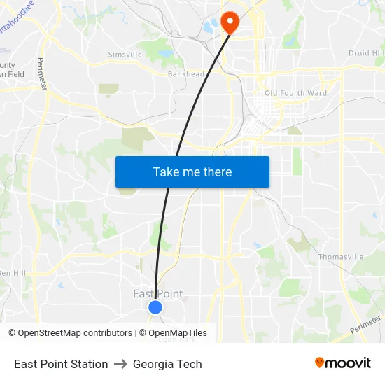 East Point Station to Georgia Tech map