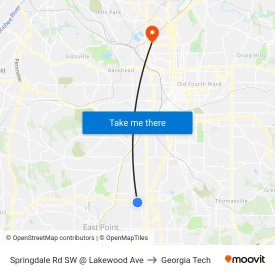 Springdale Rd SW @ Lakewood Ave to Georgia Tech map