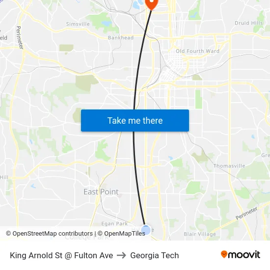 King Arnold St @ Fulton Ave to Georgia Tech map