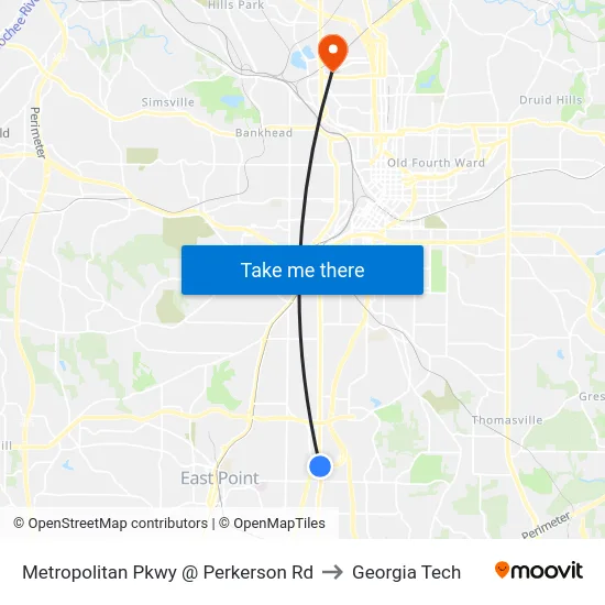 Metropolitan Pkwy @ Perkerson Rd to Georgia Tech map