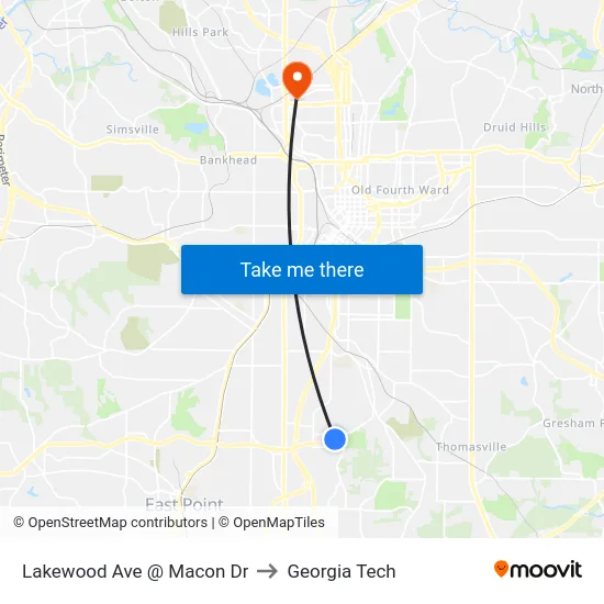 Lakewood Ave @ Macon Dr to Georgia Tech map