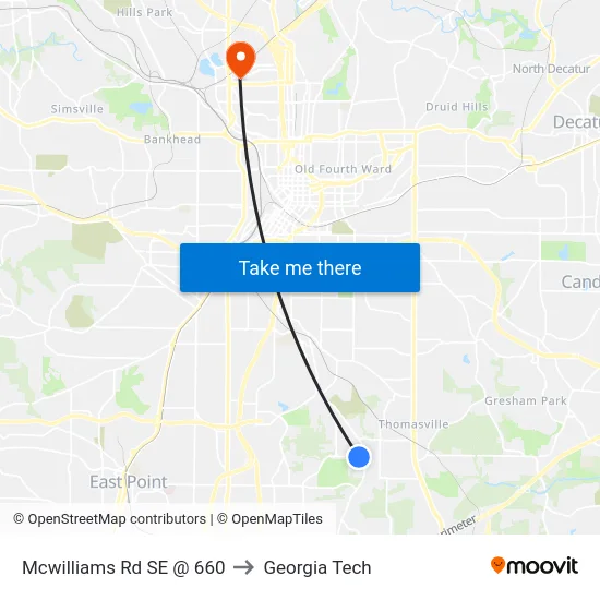 Mcwilliams Rd SE @ 660 to Georgia Tech map
