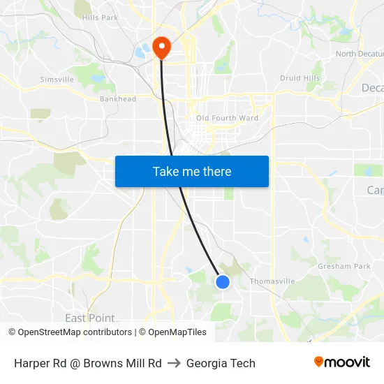 Harper Rd @ Browns Mill Rd to Georgia Tech map