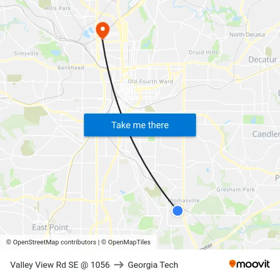 Valley View Rd SE @ 1056 to Georgia Tech map