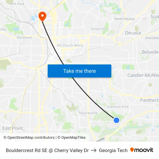 Bouldercrest Rd SE @ Cherry Valley Dr to Georgia Tech map