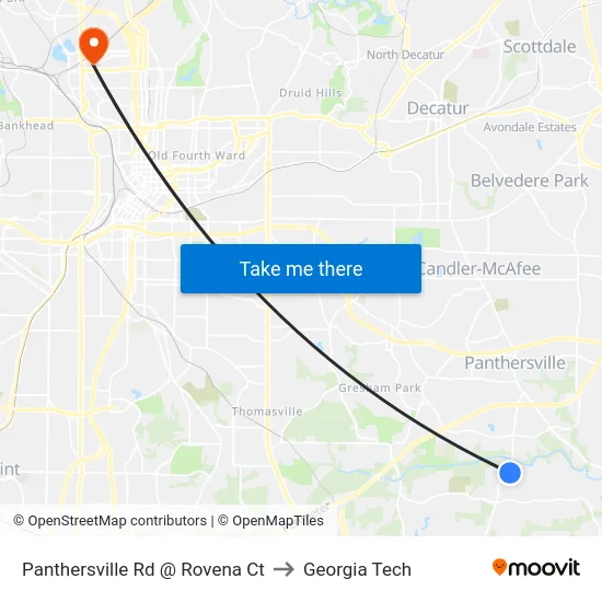 Panthersville Rd @ Rovena Ct to Georgia Tech map