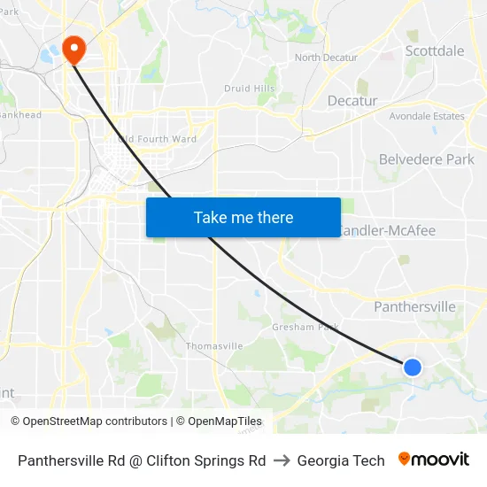 Panthersville Rd @ Clifton Springs Rd to Georgia Tech map