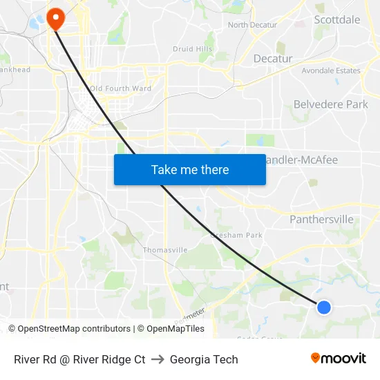 River Rd @ River Ridge Ct to Georgia Tech map