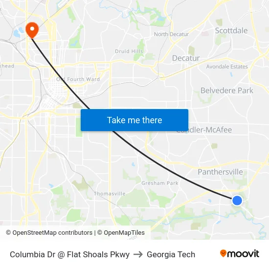 Columbia Dr @ Flat Shoals Pkwy to Georgia Tech map