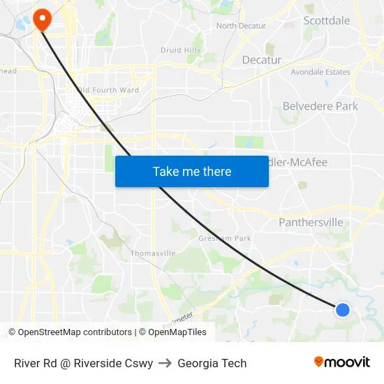 River Rd @ Riverside Cswy to Georgia Tech map