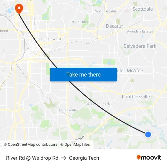River Rd @ Waldrop Rd to Georgia Tech map