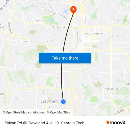 Sylvan Rd @ Cleveland Ave to Georgia Tech map