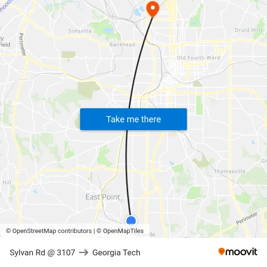 Sylvan Rd @ 3107 to Georgia Tech map