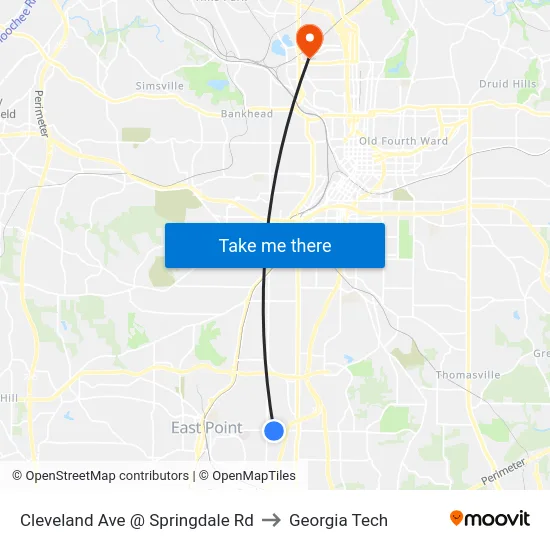 Cleveland Ave @ Springdale Rd to Georgia Tech map