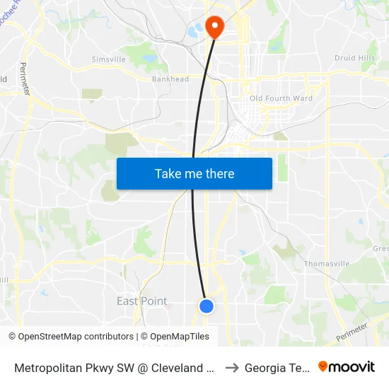 Metropolitan Pkwy SW @ Cleveland Ave to Georgia Tech map