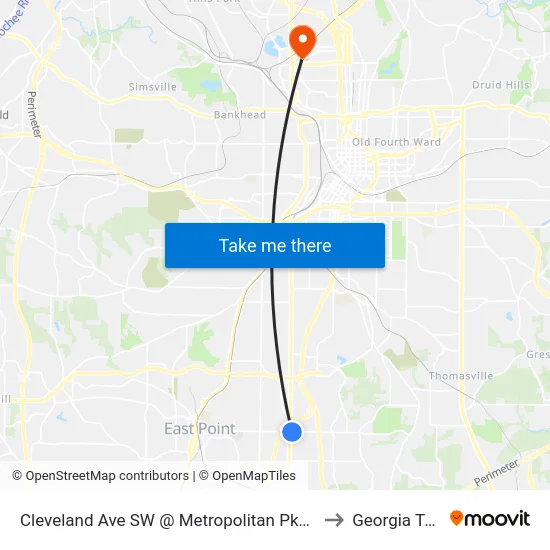 Cleveland Ave SW @ Metropolitan Pkwy SW to Georgia Tech map