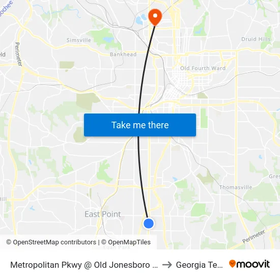 Metropolitan Pkwy @ Old Jonesboro Rd to Georgia Tech map
