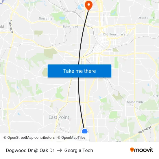 Dogwood Dr @ Oak Dr to Georgia Tech map