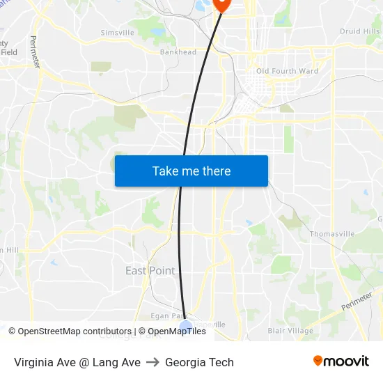 Virginia Ave @ Lang Ave to Georgia Tech map