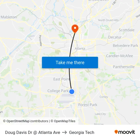 Doug Davis Dr @ Atlanta Ave to Georgia Tech map