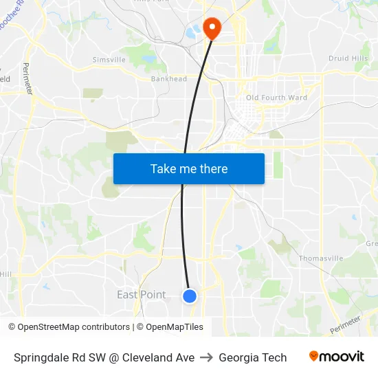 Springdale Rd SW @ Cleveland Ave to Georgia Tech map