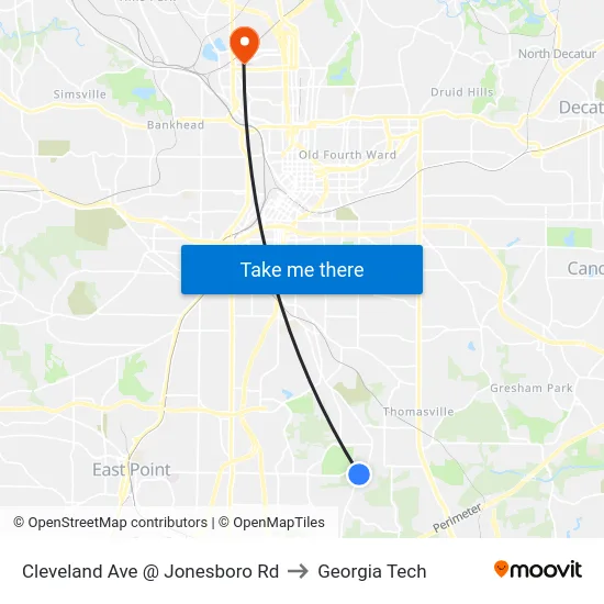 Cleveland Ave @ Jonesboro Rd to Georgia Tech map