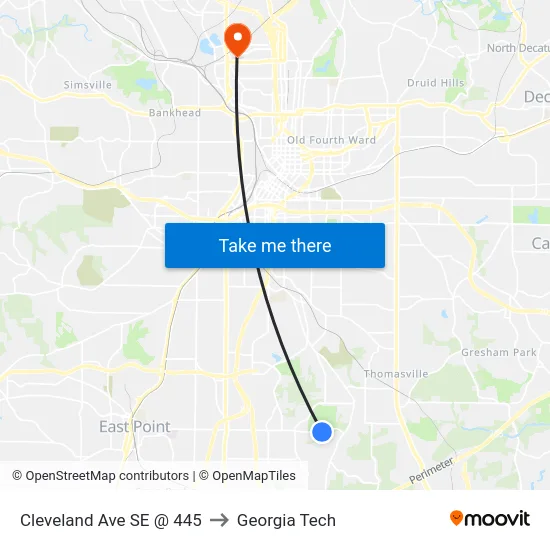 Cleveland Ave SE @ 445 to Georgia Tech map