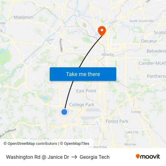 Washington Rd @ Janice Dr to Georgia Tech map