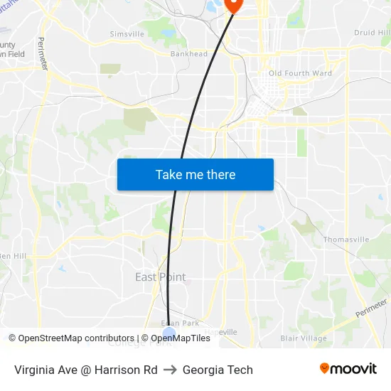 Virginia Ave @ Harrison Rd to Georgia Tech map
