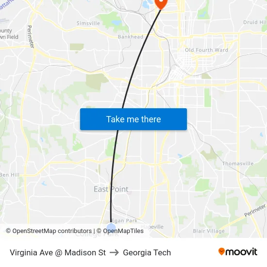 Virginia Ave @ Madison St to Georgia Tech map