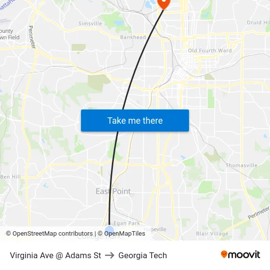 Virginia Ave @ Adams St to Georgia Tech map