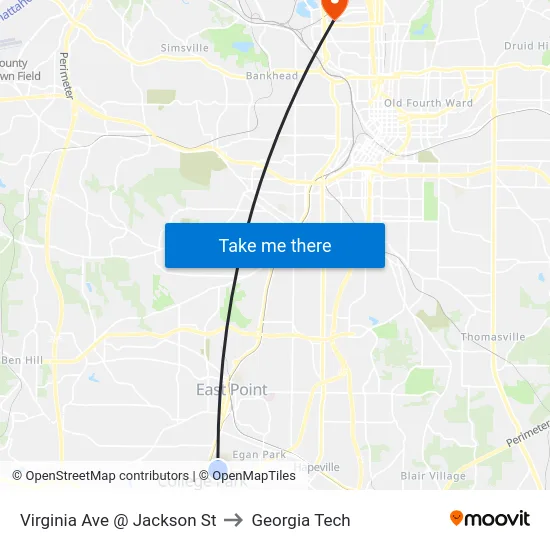 Virginia Ave @ Jackson St to Georgia Tech map