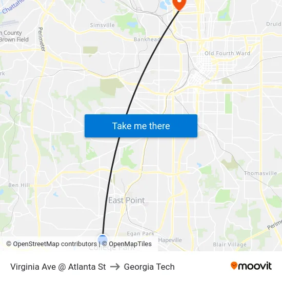 Virginia Ave @ Atlanta St to Georgia Tech map