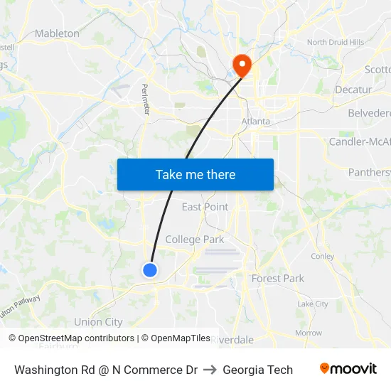 Washington Rd @ N Commerce Dr to Georgia Tech map
