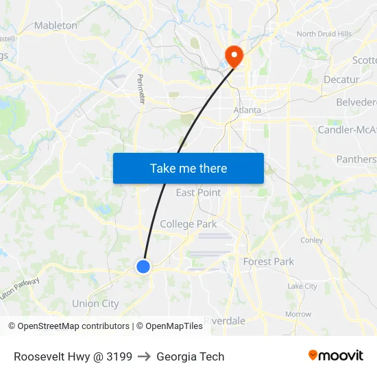 Roosevelt Hwy @ 3199 to Georgia Tech map