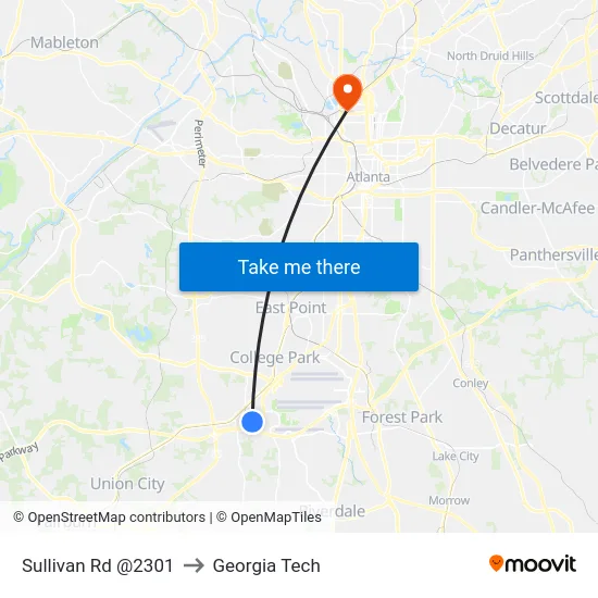 Sullivan Rd @2301 to Georgia Tech map