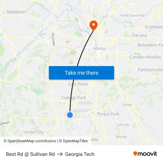 Best Rd @ Sullivan Rd to Georgia Tech map