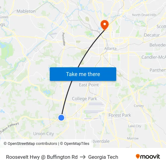 Roosevelt Hwy @ Buffington Rd to Georgia Tech map
