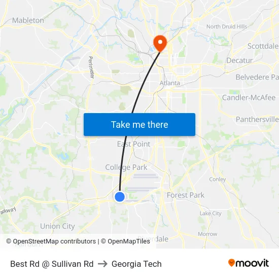 Best Rd @ Sullivan Rd to Georgia Tech map