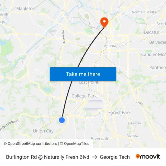 Buffington Rd @ Naturally Fresh Blvd to Georgia Tech map