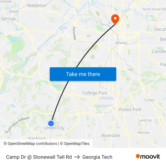 Camp Dr @ Stonewall Tell Rd to Georgia Tech map