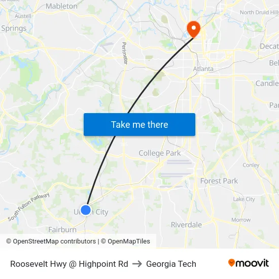 Roosevelt Hwy @ Highpoint Rd to Georgia Tech map
