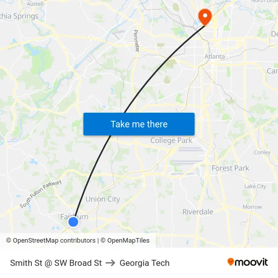 Smith St @ SW Broad St to Georgia Tech map