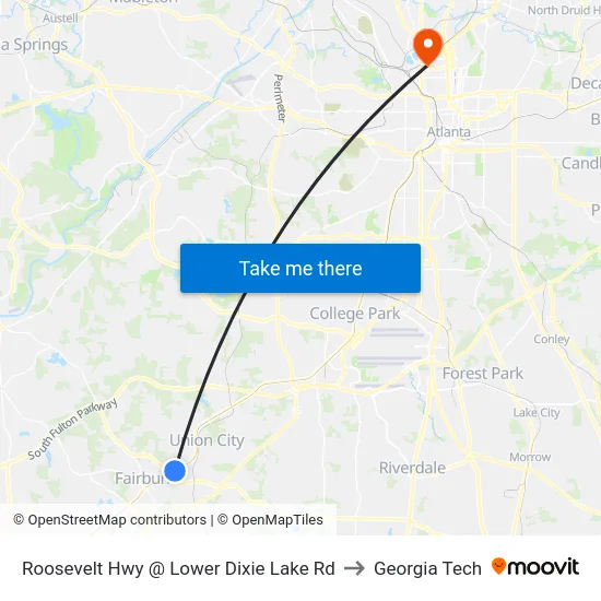 Roosevelt Hwy @ Lower Dixie Lake Rd to Georgia Tech map