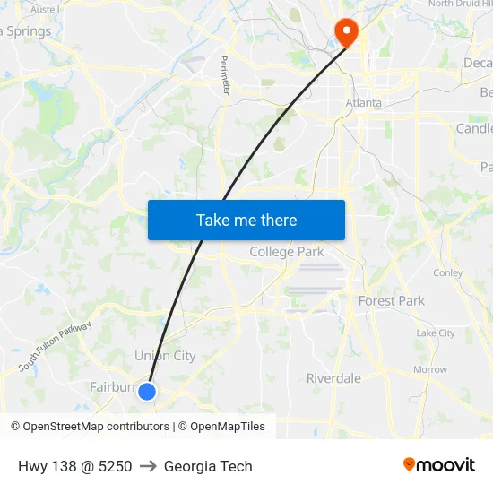Hwy 138 @ 5250 to Georgia Tech map